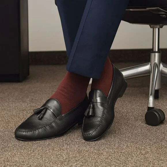 Johnston Murphy Shoes Mens 11 M Black Leather Loafers Tassels Office Date Night - Picture 1 of 12